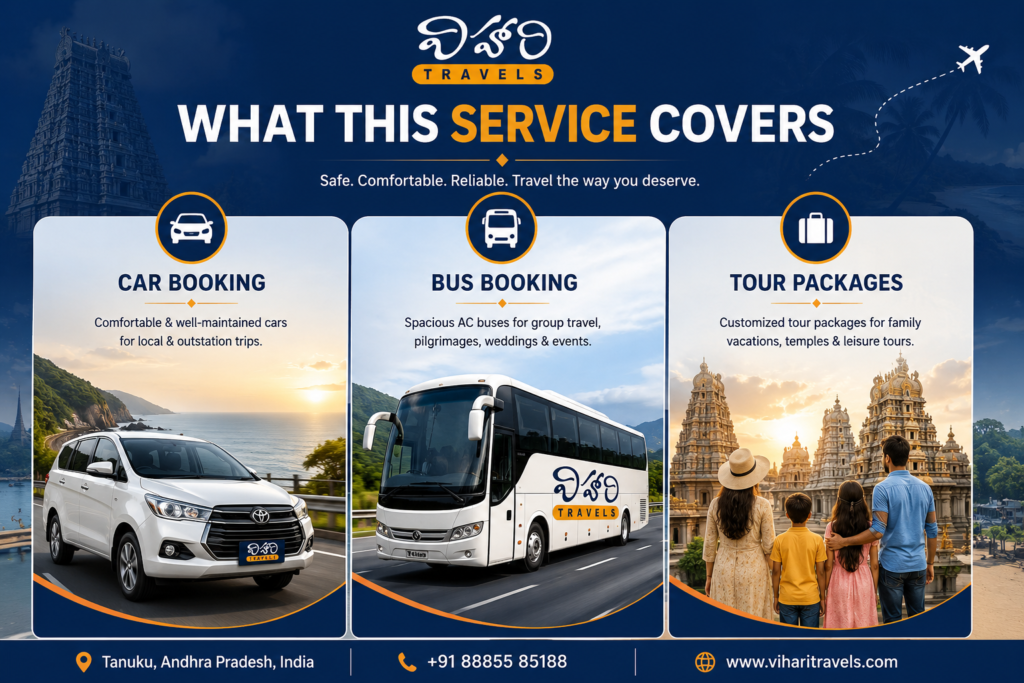 Vihari Travels car booking, bus booking and tour packages in Andhra Pradesh