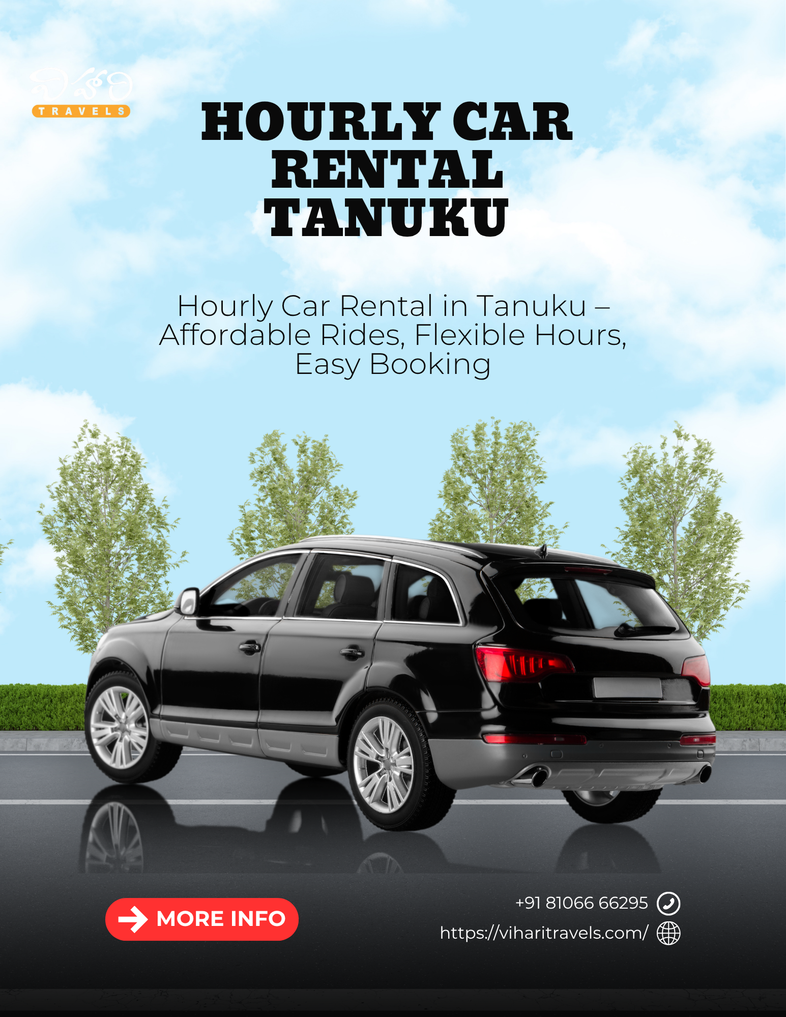 Car rental by hour in Tanuku with comfortable cars