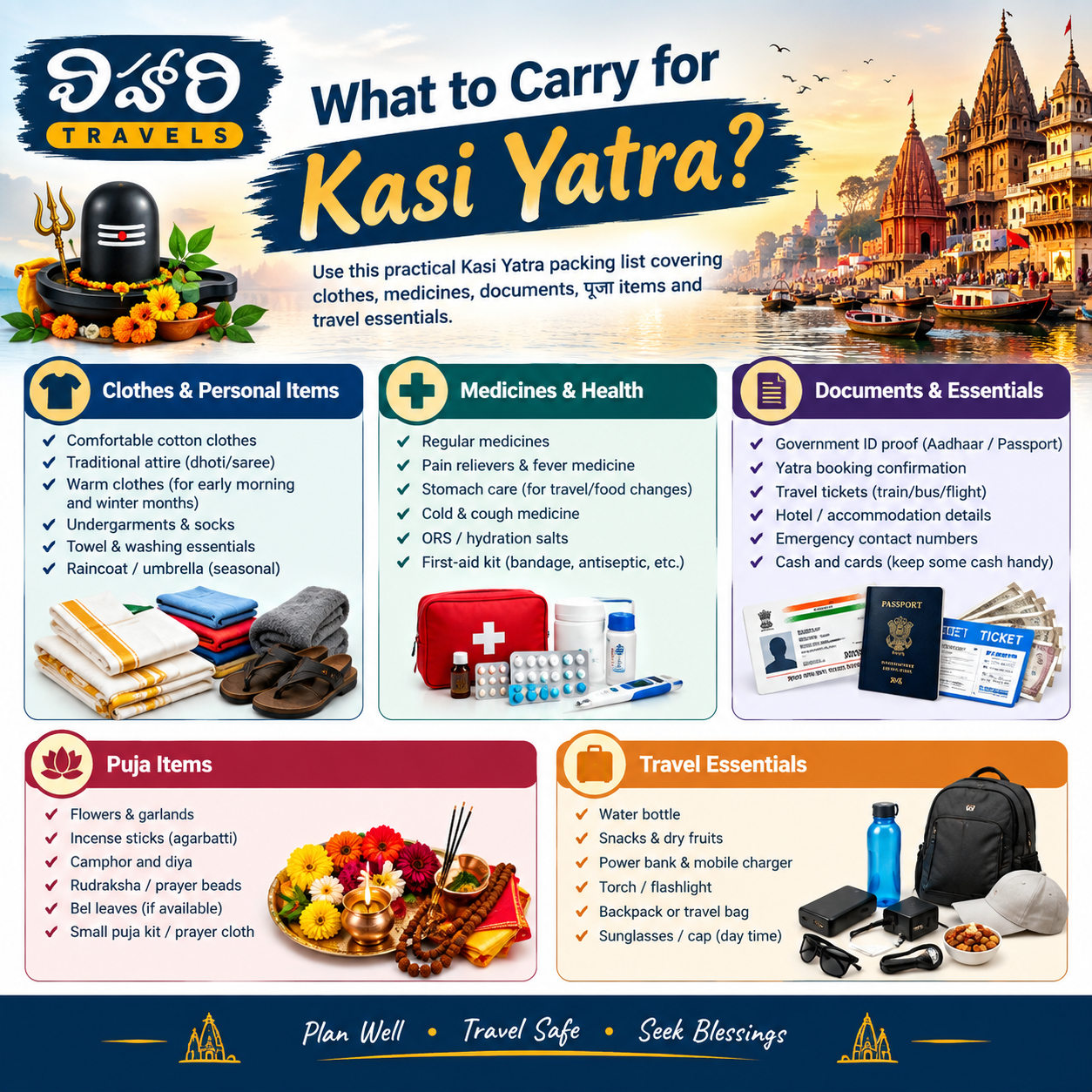 Things to carry for Kasi Yatra from Tanuku with travel essentials