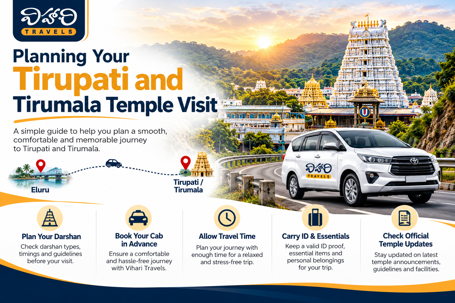 Eluru to Tirupati Cab Booking for Family Trips, Tirupati Temple Visits and One-Way or Round-Trip Taxi Travel