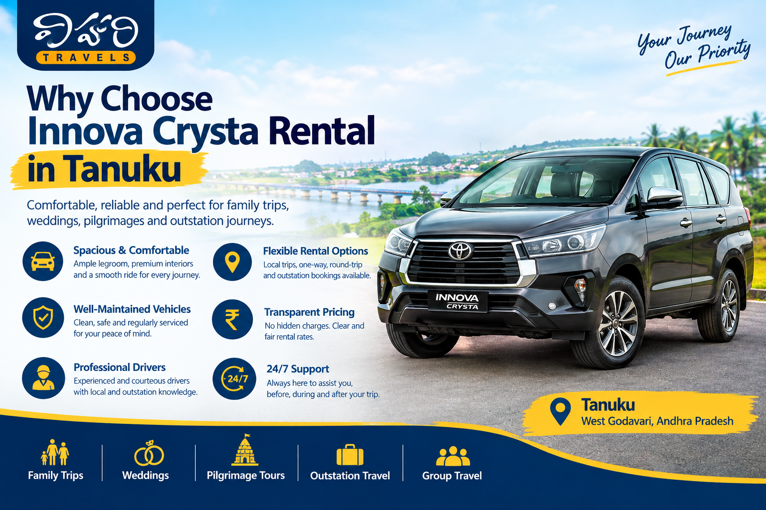 Innova Crysta Rental in Tanuku | Vihari Travels